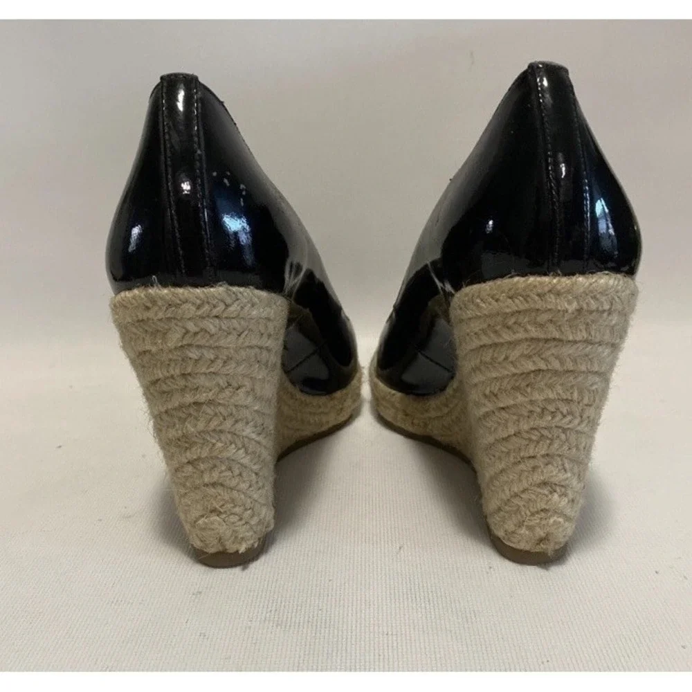 Via Spiga Patent Leather Wedge Pump Rope Heel Black Size 9